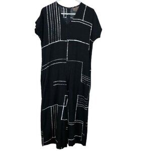 Bel Kazan Linen Blend Geometric Print Jumpsuit Small Lagenlook Artsy
